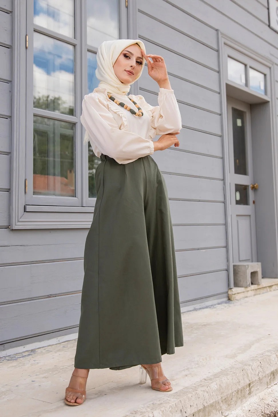 Ensemble casual femme veste et pantalon (Vetement Hijab) - Couleur beige