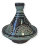 Mini tajine marocain décoratif en poterie de couleur verte émaillé avec motifs noirs peints