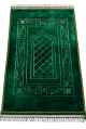 Grand tapis de prière de luxe (80x120 cm pour 1 à 2 personnes) - Sajjada salat - couleur unie avec motifs discrets - Couleur Vert