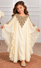 Robe de Cérémonie Fille en Mousseline Brodées Dorées & Manches Papillon- Modèle Princesse - Crème