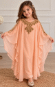 Robe de Cérémonie Fille en Mousseline Brodées Dorées & Manches Papillon- Modèle Princesse - Saumon