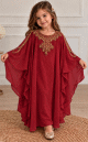 Robe de Cérémonie Fille en Mousseline Brodées Dorées & Manches Papillon - Modèle Princess - Rouge Foncé