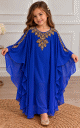 Robe de Cérémonie Fille en Mousseline Brodées Dorées & Manches Papillon - Modèle Princess - Bleu Roi